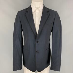 Vintage BURBERRY PRORSUM 42 Navy & Black Cotton / Mohair Peak Lapel Sport Coat